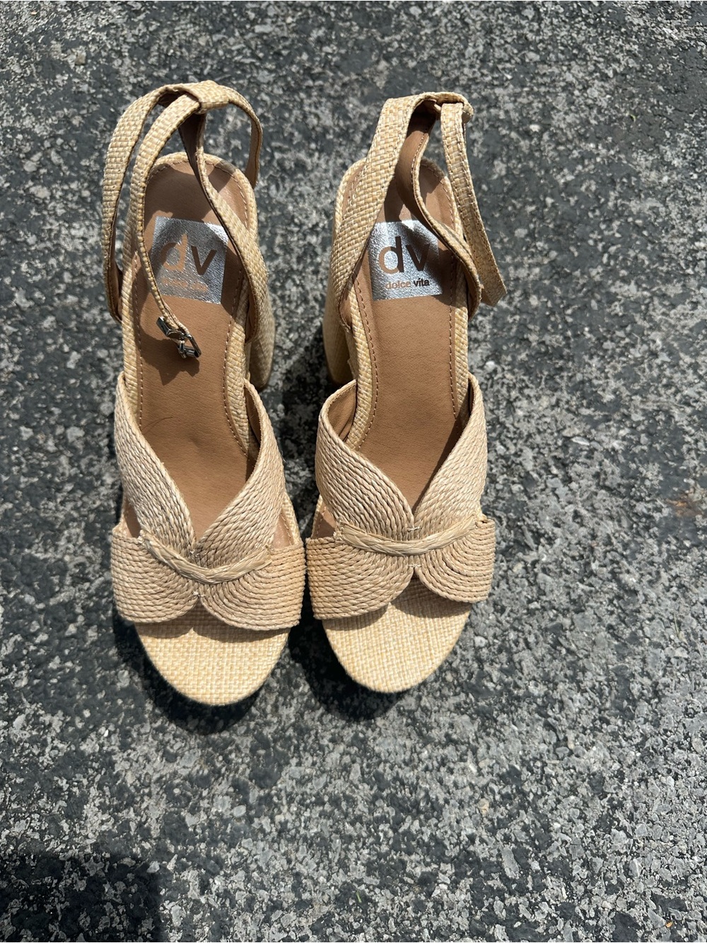 Dolce Vita Beige Woven Knot Slingback Wedge Sandals